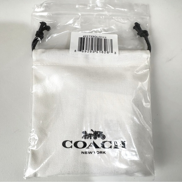 Coach Logo Crystal Heart Stud Gold Earrings New with Pouch - Picture 7 of 7